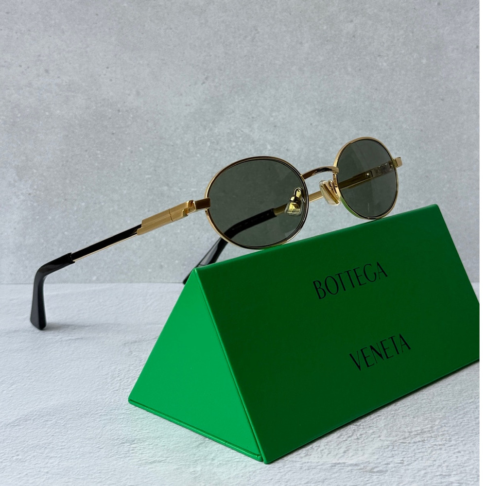 NEW Bottega Veneta BV1470S Gold Green Oval Sunglasses $615